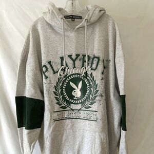 Playboy Chicago By Misguided Size XLT Gray Pullover Hoodie Logo Front Sweatshirt